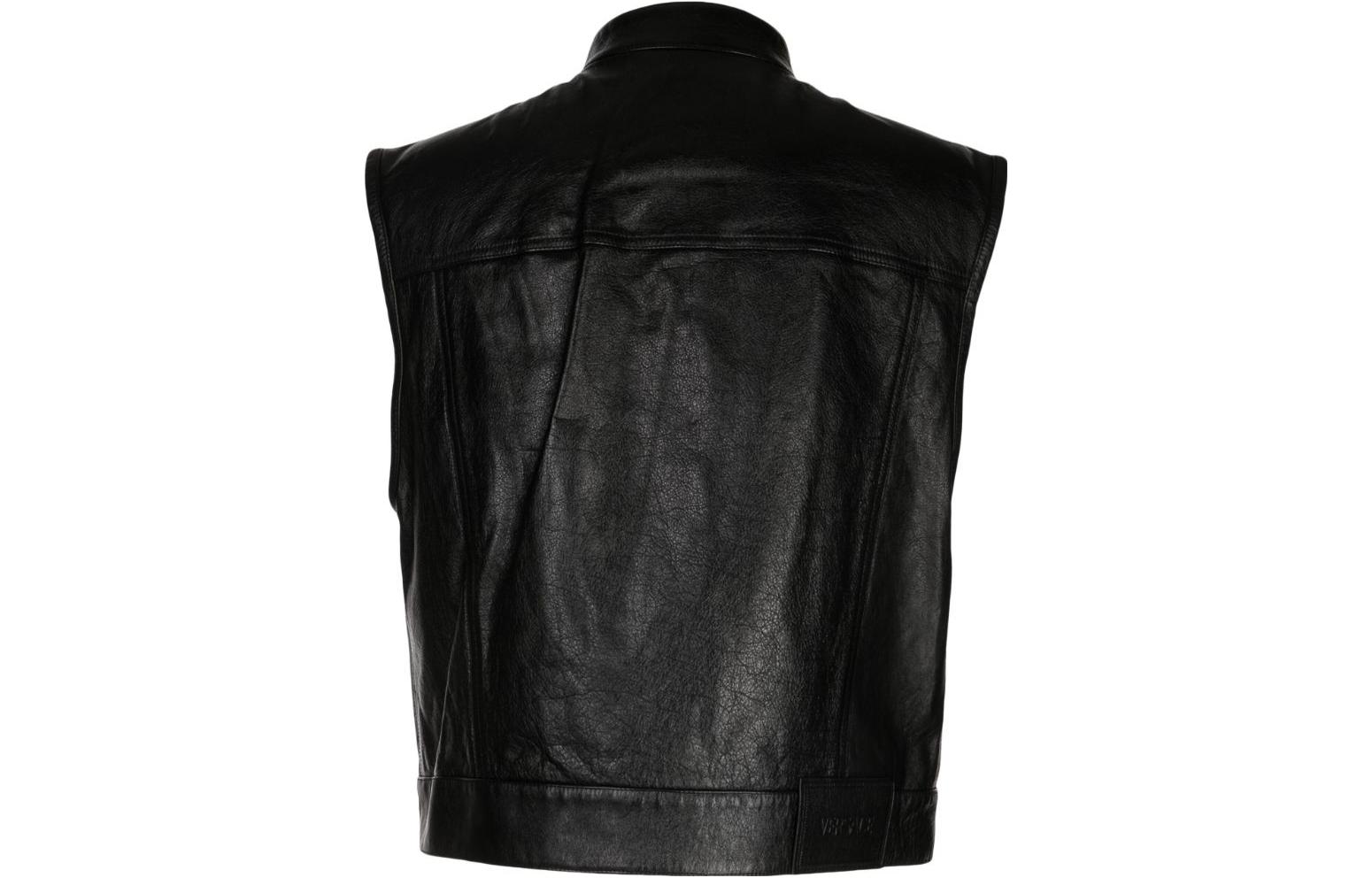 Lookbook VERSACE Chaleco Negro con Bolsillos y Cuello Mao - Color Sólido 1011027-1A08757-1B000