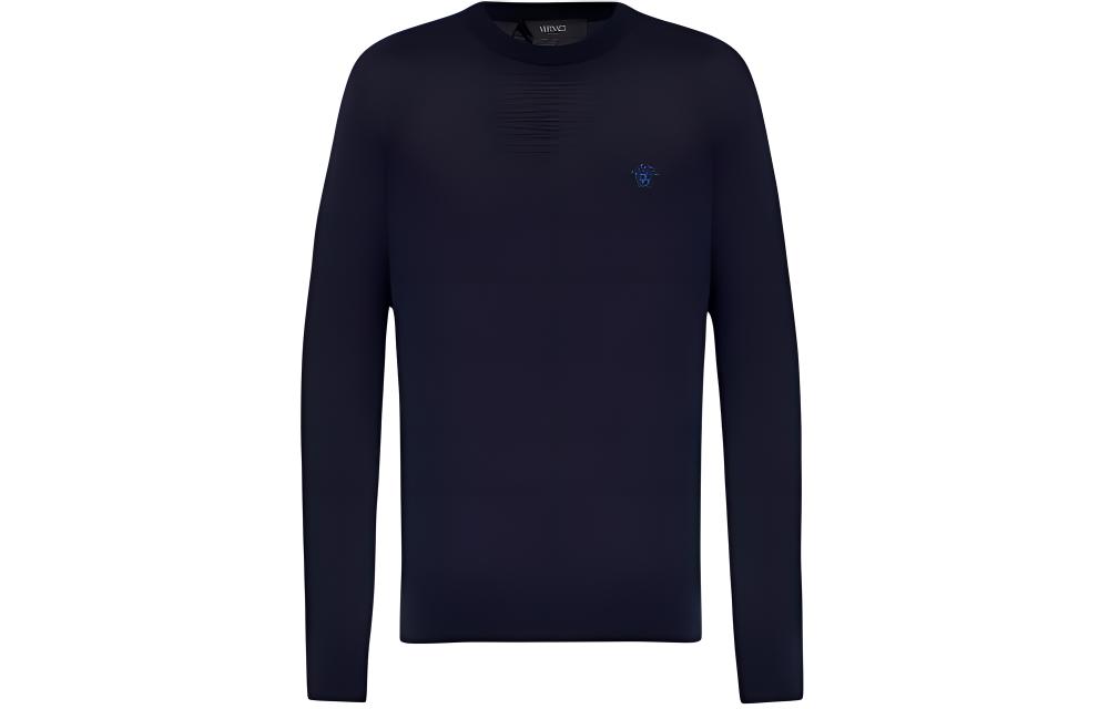 Versace  Solid Crewneck Pullover Slim-Fit Long Sleeve Sweater Navy Blue 1010534-1A07614-1UF80