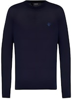 Versace Solid Crewneck Pullover Slim-Fit Long Sleeve Sweater Navy Blue 1010534-1A07614-1UF80 Versace Solid Crewneck Pullover Slim-Fit Long Sleeve Sweater Navy Blue 1010534-1A07614-1UF80