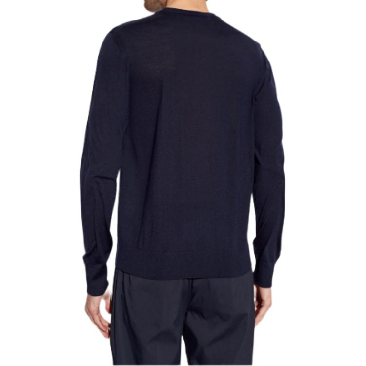 Shop ヴェルサーチ スリムフィット クルーネック 長袖セーター ネイビーブルー 1010534-1A07614-1UF80
