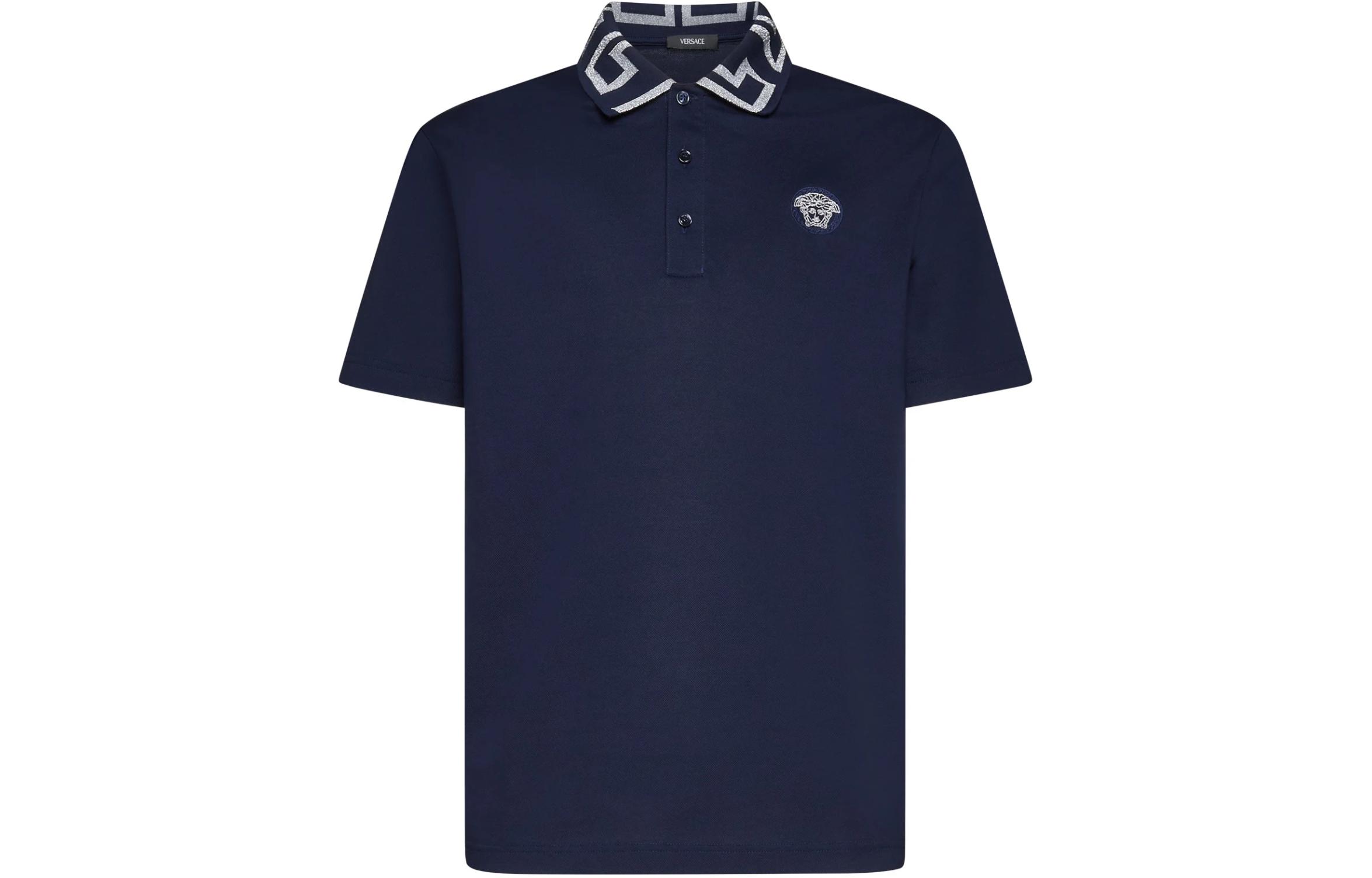 Order VERSACE Kaos Polo Slim Fit Lengan Pendek Biru Navy Solid A87402-1A01552-1UI20