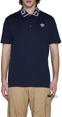 VERSACE Solid Navy Blue Slim Fit Polo Shirt Short Sleeve Pullover A87402-1A01552-1UI20 Lookbook VERSACE Solid Navy Blue Slim Fit Polo Shirt Short Sleeve Pullover A87402-1A01552-1UI20