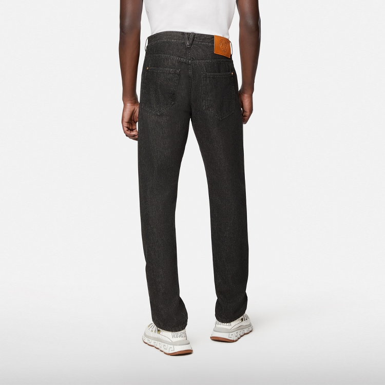 Shop 베르사체 솔리드 스트레이트 레그 진 블랙 A86452-1F00653-1D040