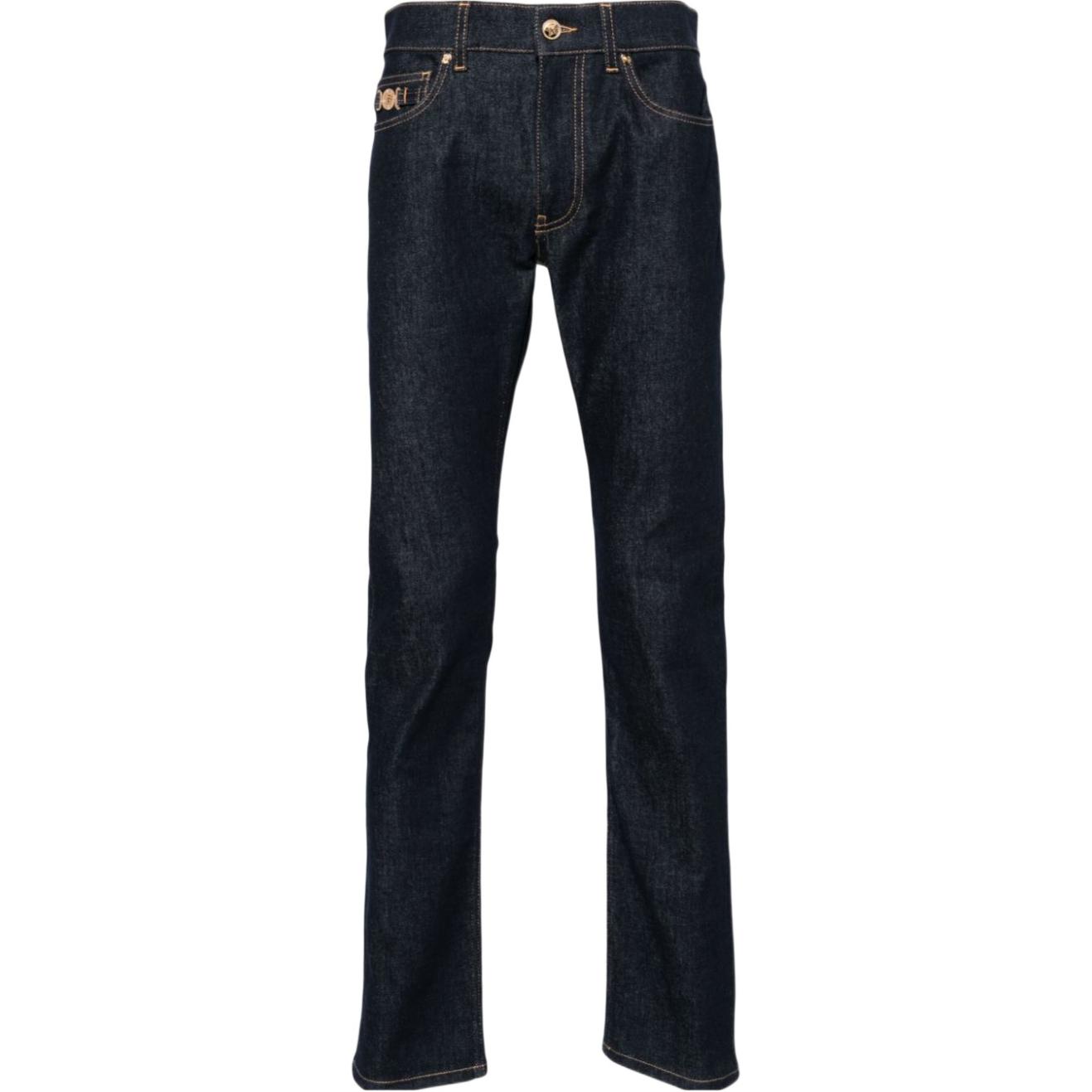 VERSACE  Solid Straight Zipper Jeans - Dark Blue 1011693-1A11927-1D100 圖 2