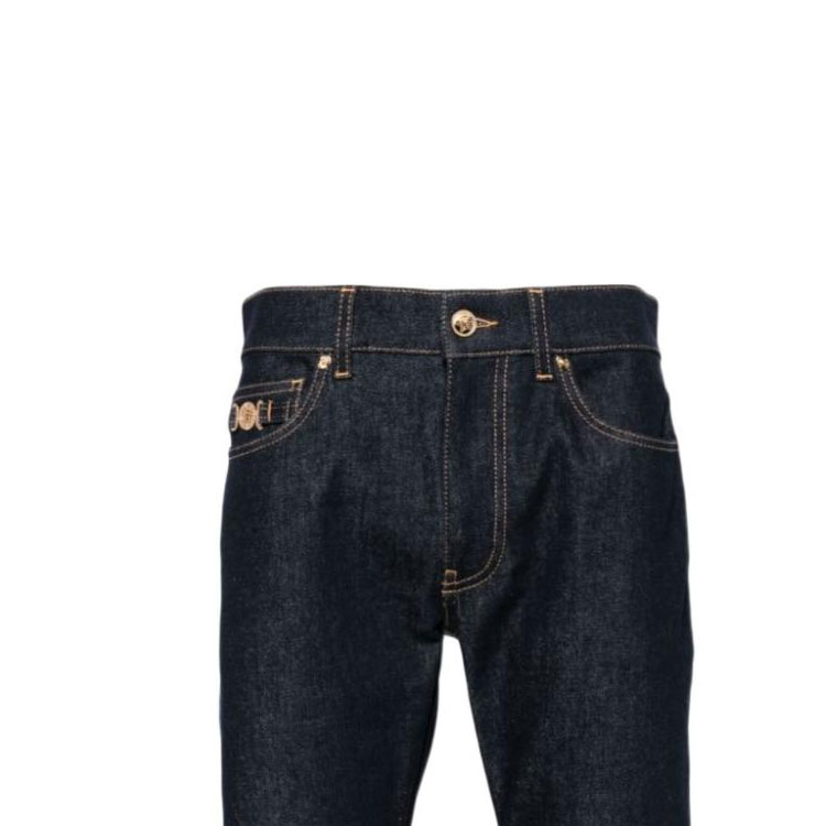 VERSACE  Solid Straight Zipper Jeans - Dark Blue 1011693-1A11927-1D100 圖 3