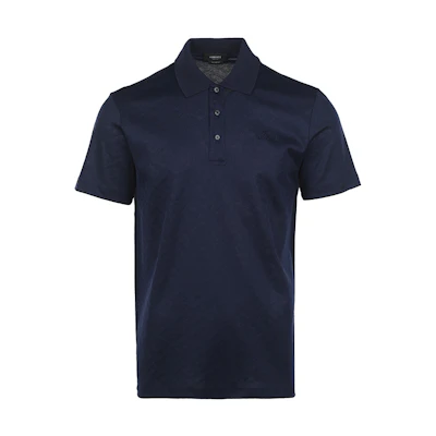 Versace SS23 Embossed Geometric Pattern Polo Shirt Dark Blue. 1008500-1A06077-1UE40