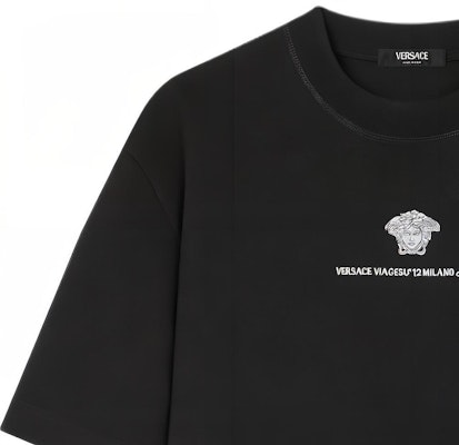 VERSACE SS24 黑色刺繡Logo圓領短袖T恤。 1015738-1A11054-1B000 Sizing VERSACE SS24 黑色刺繡Logo圓領短袖T恤。 1015738-1A11054-1B000
