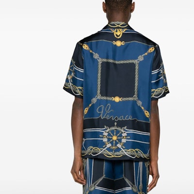 VERSACE SS24 海軍風印花短袖古巴領襯衫 藍色 1003926-1A09762-5U170 Shop VERSACE SS24 海軍風印花短袖古巴領襯衫 藍色 1003926-1A09762-5U170