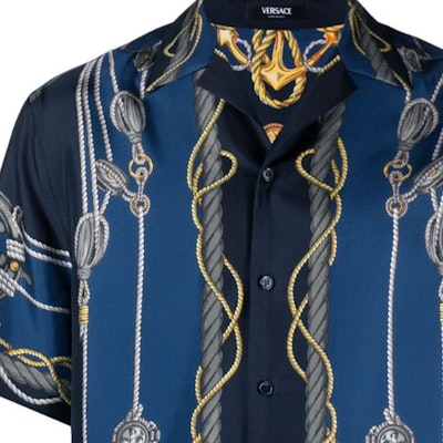 VERSACE SS24 海軍風印花短袖古巴領襯衫 藍色 1003926-1A09762-5U170 Sizing VERSACE SS24 海軍風印花短袖古巴領襯衫 藍色 1003926-1A09762-5U170