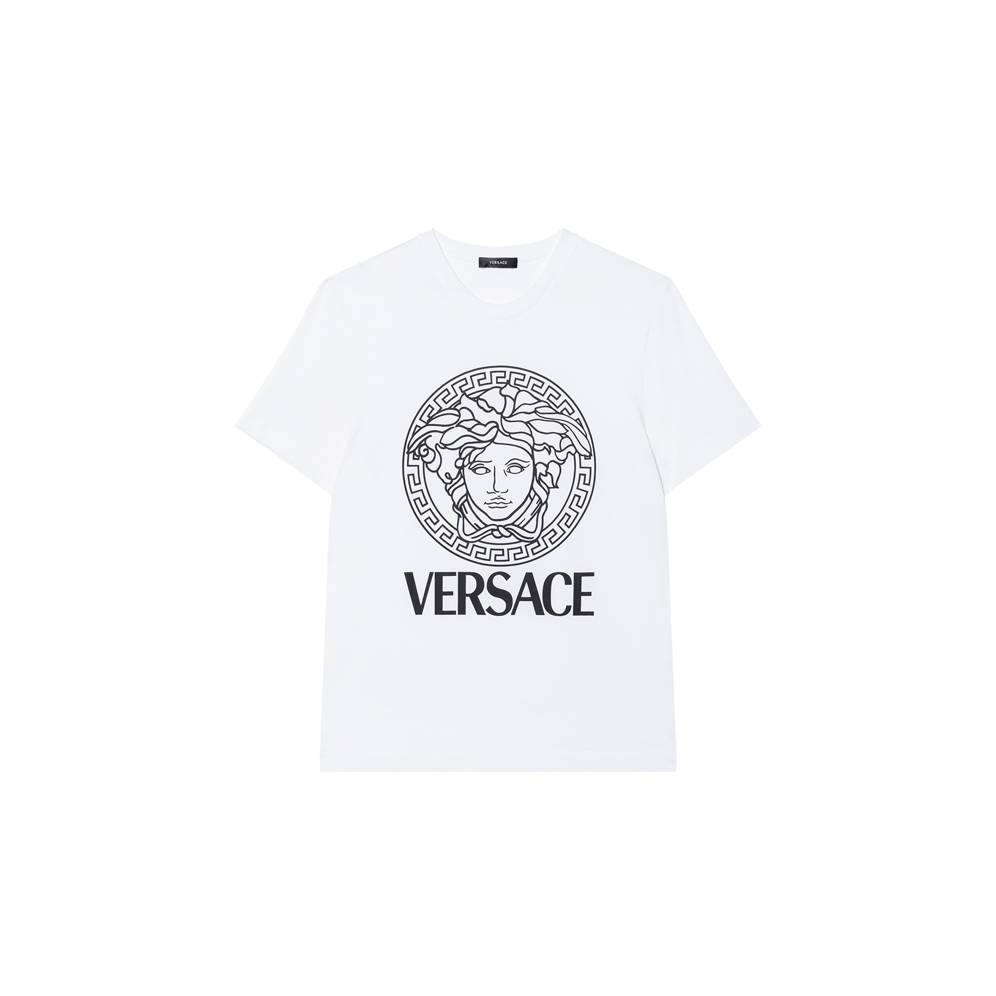 Versace  SS24 White Crewneck T-Shirt with Letter and Graphic Print. 1011861-A230901-2W020