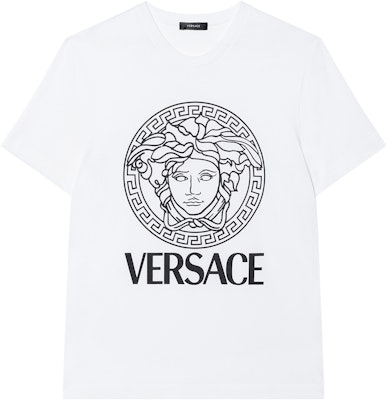 Versace SS24 White Crewneck T-Shirt with Letter and Graphic Print. 1011861-A230901-2W020 Buy Versace SS24 White Crewneck T-Shirt with Letter and Graphic Print. 1011861-A230901-2W020