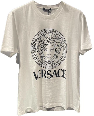 Versace SS24 White Crewneck T-Shirt with Letter and Graphic Print. 1011861-A230901-2W020 Order Versace SS24 White Crewneck T-Shirt with Letter and Graphic Print. 1011861-A230901-2W020