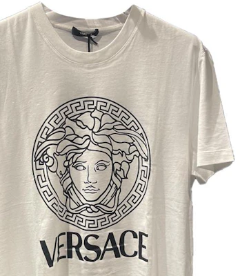 Versace SS24 White Crewneck T-Shirt with Letter and Graphic Print. 1011861-A230901-2W020 Shop Versace SS24 White Crewneck T-Shirt with Letter and Graphic Print. 1011861-A230901-2W020