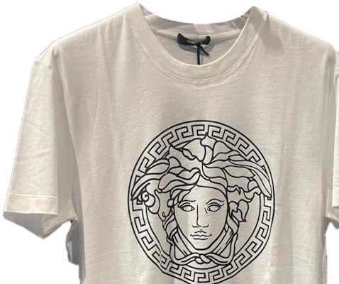 Versace SS24 White Crewneck T-Shirt with Letter and Graphic Print. 1011861-A230901-2W020 Details for Versace SS24 White Crewneck T-Shirt with Letter and Graphic Print. 1011861-A230901-2W020