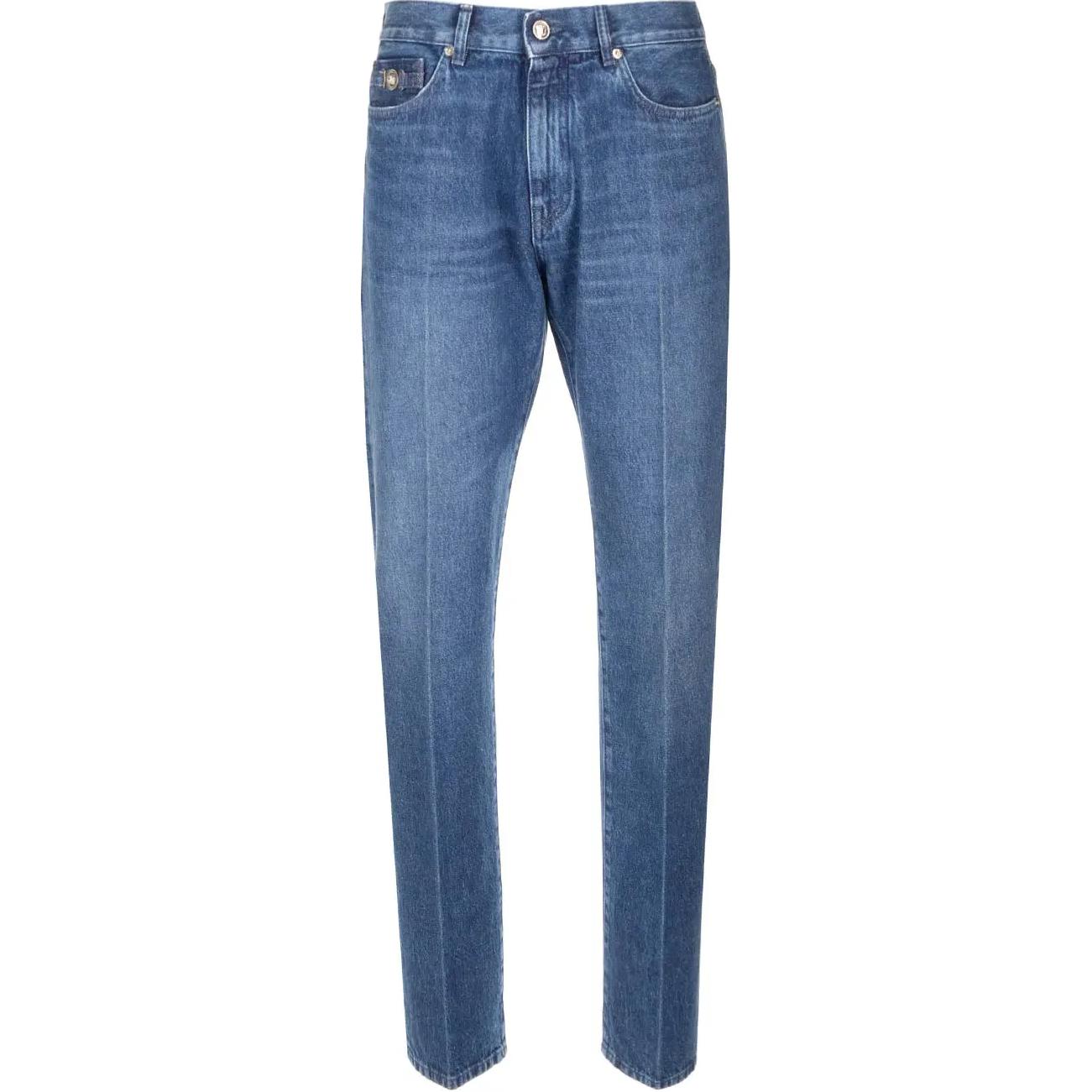 Versace  Straight-Leg Blue Denim Jeans with Mid-Rise and Zip Closure. 1010816-1A07987-1D520
