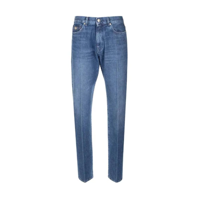 Versace Straight-Leg Blue Denim Jeans with Mid-Rise and Zip Closure. 1010816-1A07987-1D520