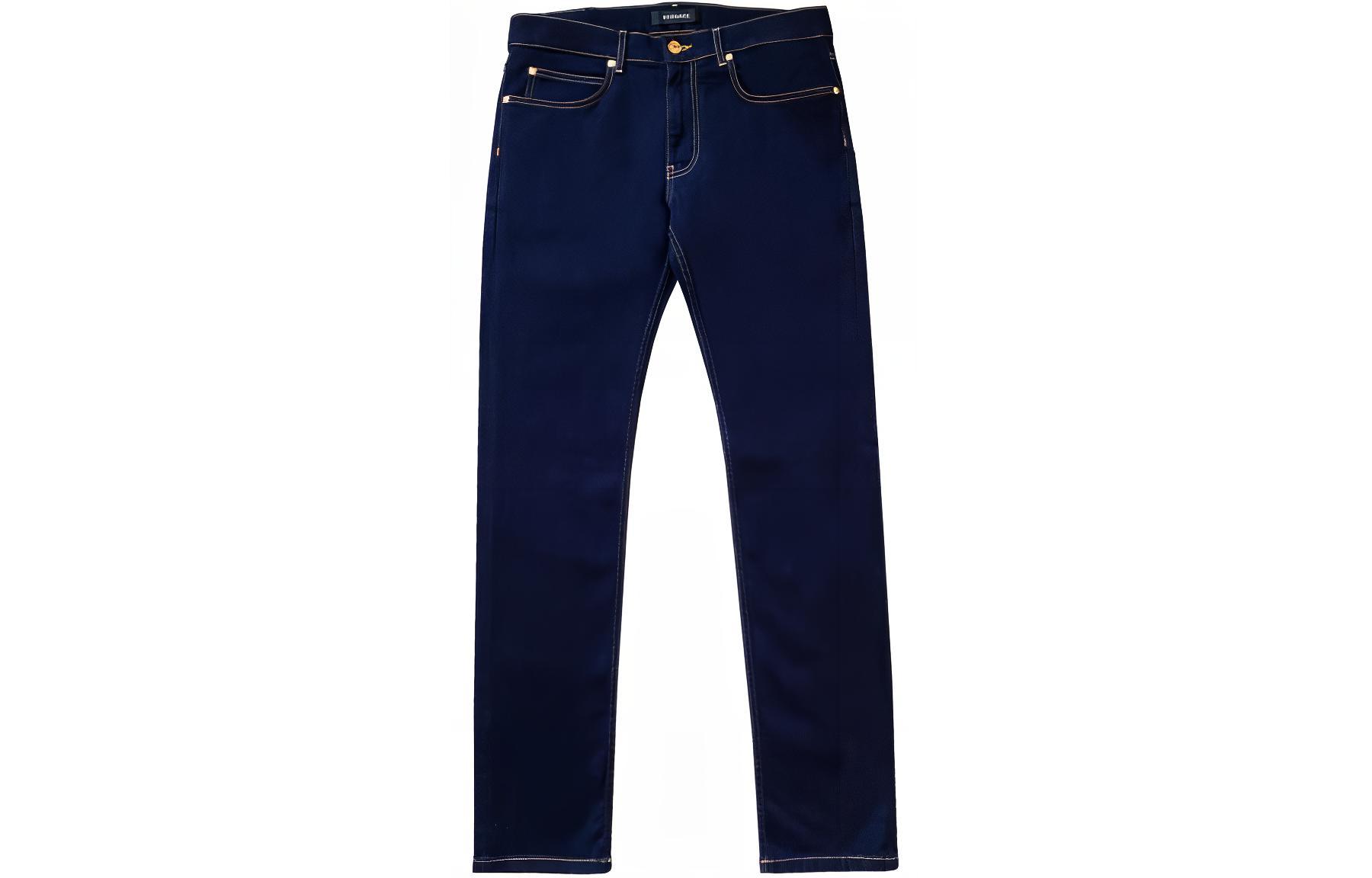 VERSACE  Straight-Leg Mid-Rise Embroidered Logo Jeans Deep Blue 1011841-A232560-1D060