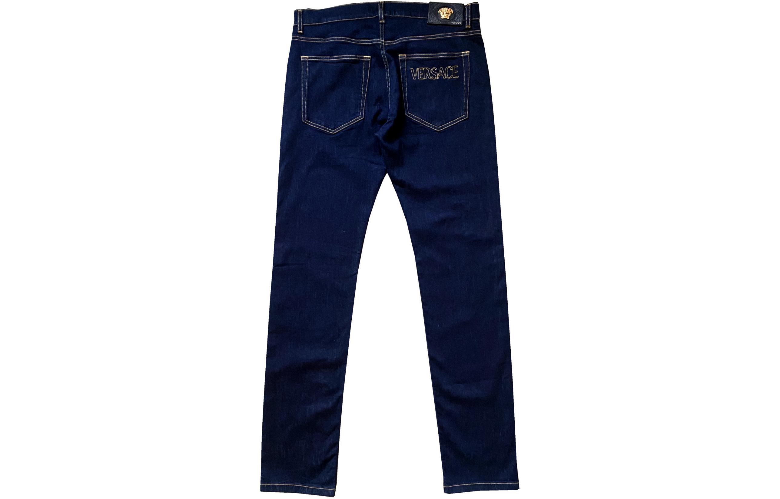 Lookbook VERSACE  Straight-Leg Mid-Rise Embroidered Logo Jeans Deep Blue 1011841-A232560-1D060