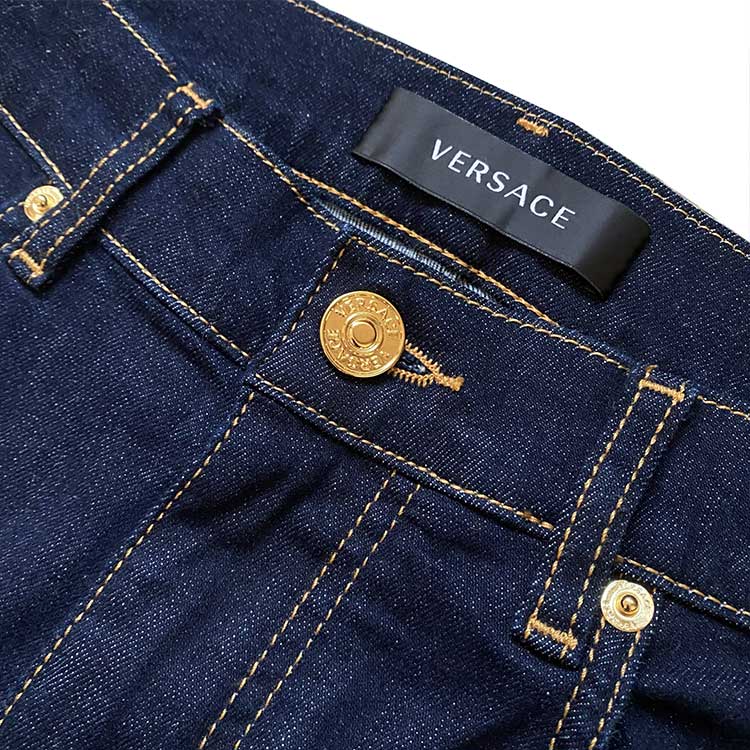 Sizing VERSACE  Straight-Leg Mid-Rise Embroidered Logo Jeans Deep Blue 1011841-A232560-1D060