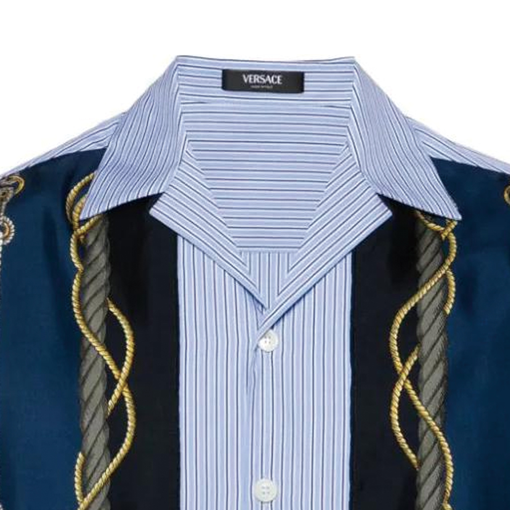 VERSACE  Striped Print Cuban Collar Short-Sleeve Shirt Blue - SS24 Collection. 1013292-1A09760-5U170 圖 6