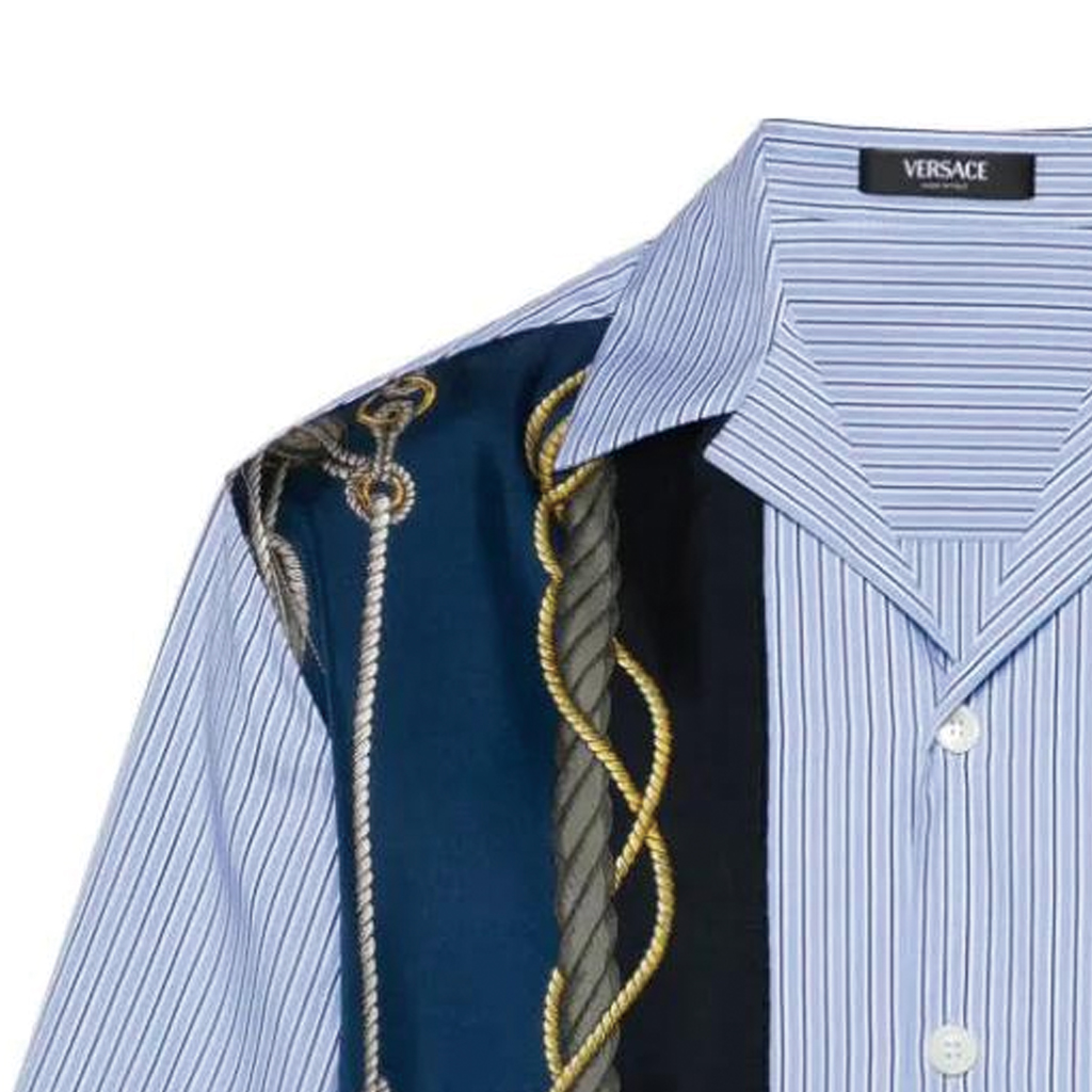 VERSACE  Striped Print Cuban Collar Short-Sleeve Shirt Blue - SS24 Collection. 1013292-1A09760-5U170 圖 7