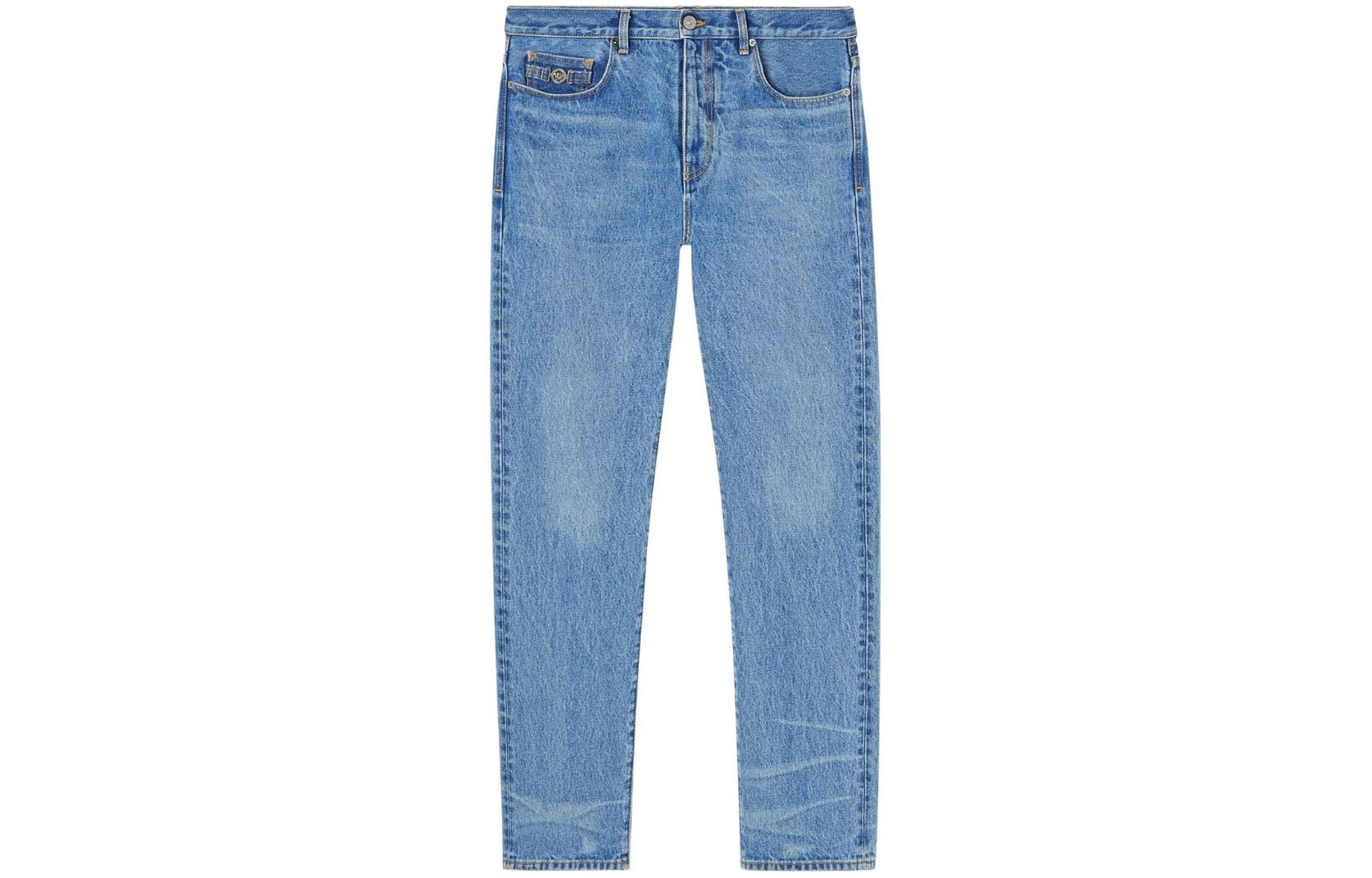 VERSACE  Washed Straight-Leg Jeans FW23 Light Blue Casual Denim Pants 1010816-1A04165-1D360