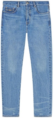 VERSACE Washed Straight-Leg Jeans FW23 Light Blue Casual Denim Pants 1010816-1A04165-1D360 Buy VERSACE Washed Straight-Leg Jeans FW23 Light Blue Casual Denim Pants 1010816-1A04165-1D360