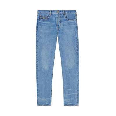 VERSACE Washed Straight-Leg Jeans FW23 Light Blue Casual Denim Pants 1010816-1A04165-1D360