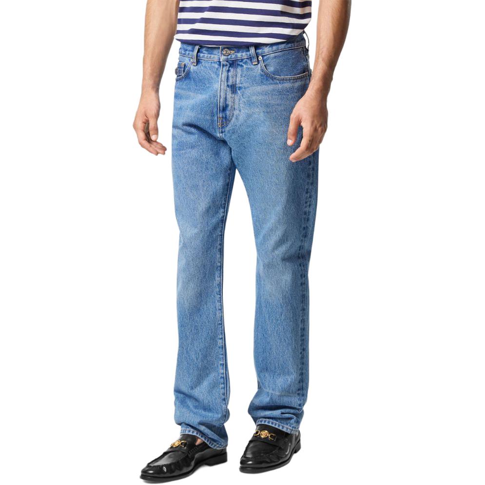 Purchase VERSACE  Washed Straight-Leg Jeans FW23 Light Blue Casual Denim Pants 1010816-1A04165-1D360