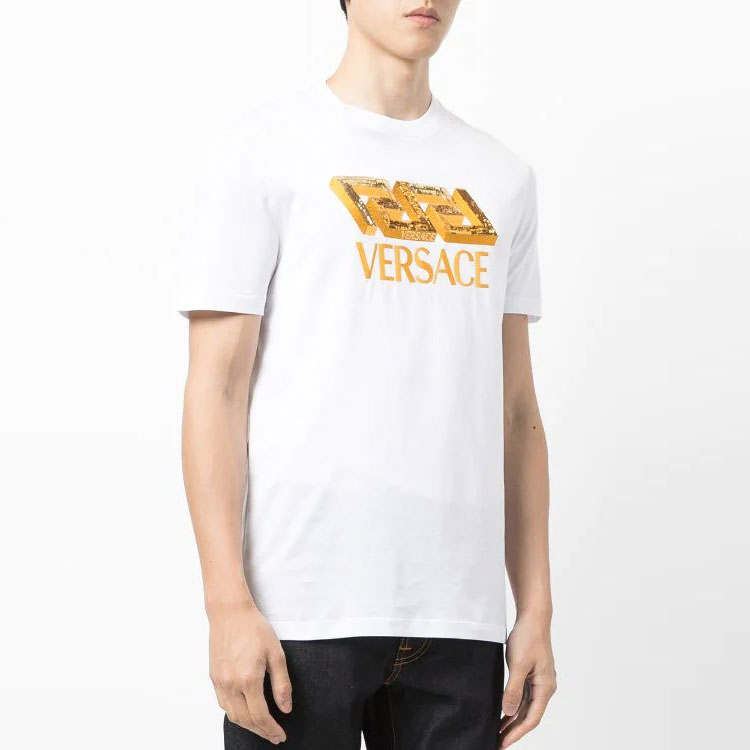 VERSACE  White Alphabet Print Short Sleeve T-Shirt 1002460-1A01793-1W000 圖 4