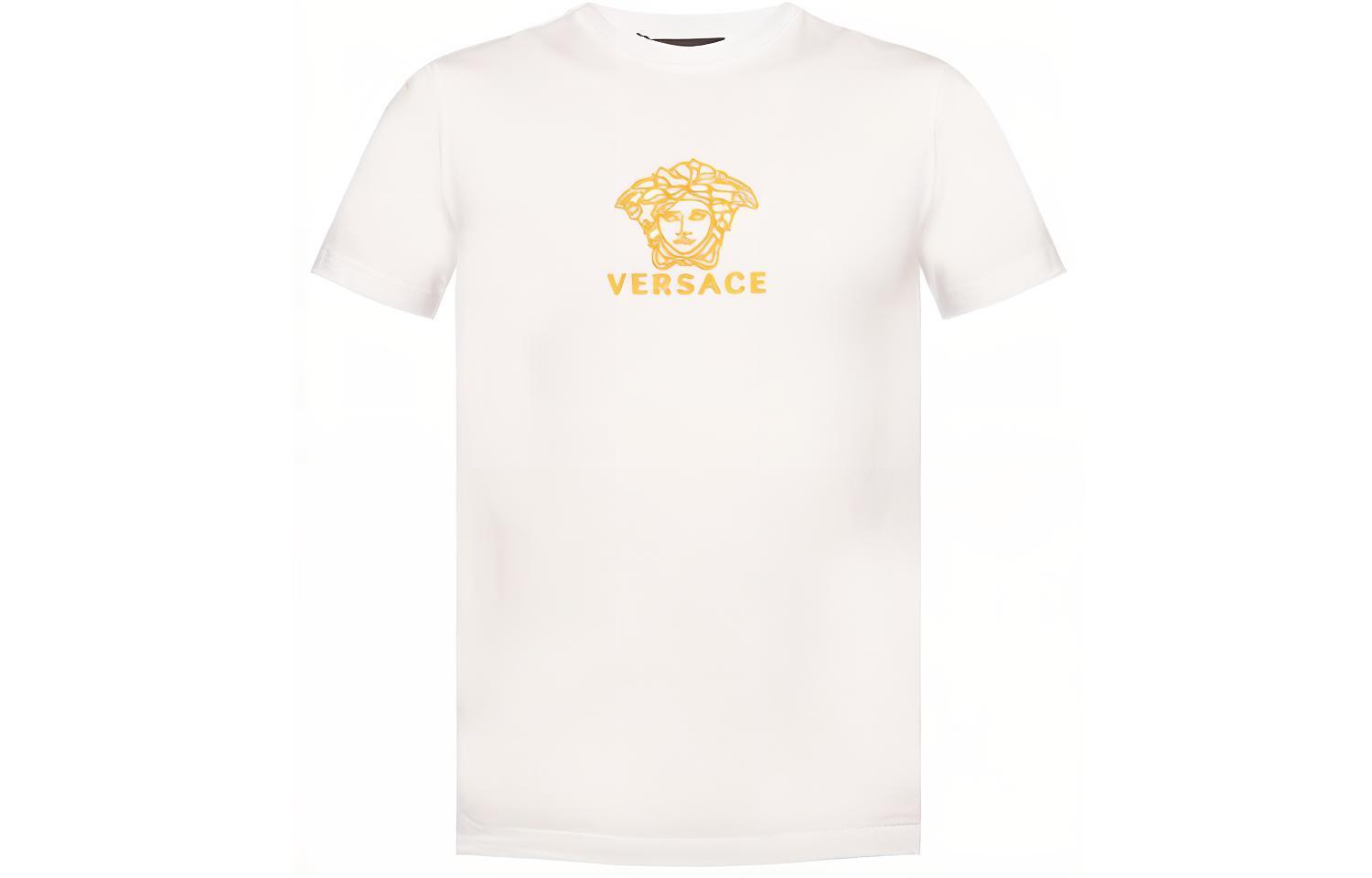 VERSACE  White Cotton Classic Logo Print Crew Neck T-Shirt A82396-A224589-A93A