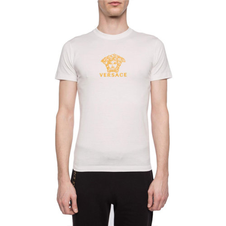 Shop VERSACE 白色棉質經典Logo印花圓領T恤 A82396-A224589-A93A