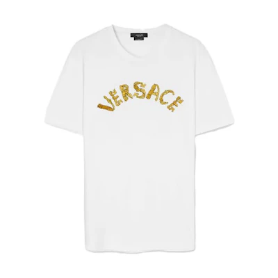 VERSACE White Crew Neck Letter Print Short Sleeve T-Shirt 1010641-1A07700-1W000