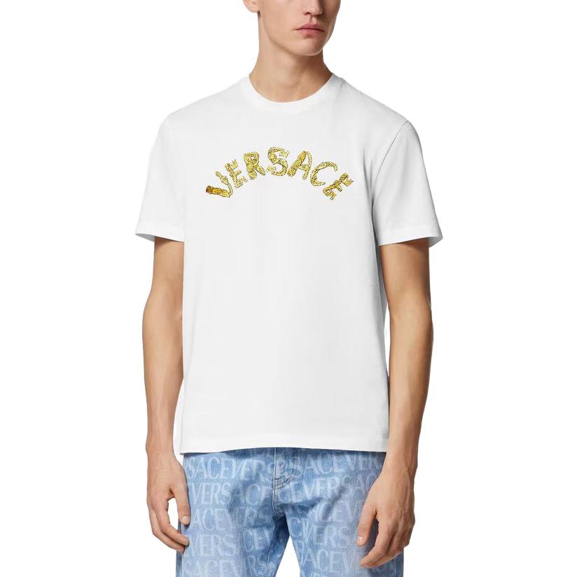 VERSACE  White Crew Neck Letter Print Short Sleeve T-Shirt 1010641-1A07700-1W000 圖 3