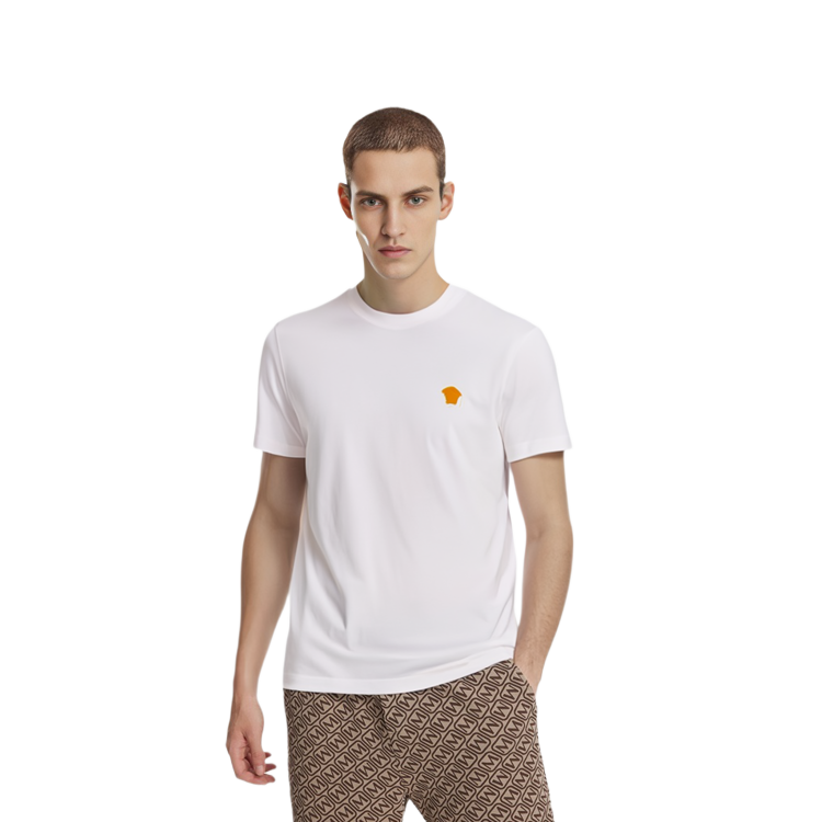 Shop 베르사체 화이트 크루넥 티셔츠 솔리드 패턴 프린트. 1008481-1A08489-1W000