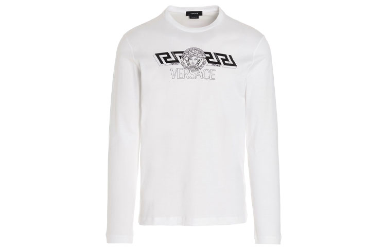 VERSACE  White Graphic Logo Print Long Sleeve Relaxed Fit Tee 1004229-1A02800-1W000