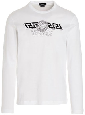 VERSACE White Graphic Logo Print Long Sleeve Relaxed Fit Tee 1004229-1A02800-1W000 Buy VERSACE White Graphic Logo Print Long Sleeve Relaxed Fit Tee 1004229-1A02800-1W000