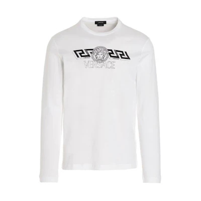 VERSACE White Graphic Logo Print Long Sleeve Relaxed Fit Tee 1004229-1A02800-1W000