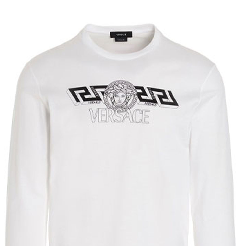 Purchase VERSACE  White Graphic Logo Print Long Sleeve Relaxed Fit Tee 1004229-1A02800-1W000