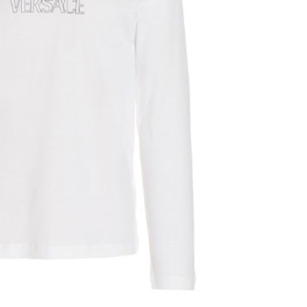 Sizing VERSACE  White Graphic Logo Print Long Sleeve Relaxed Fit Tee 1004229-1A02800-1W000