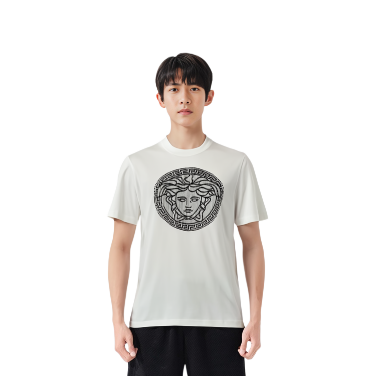 Shop Versace 白色圖案印花圓領休閒短袖T恤 1013302-1A10721-1W000