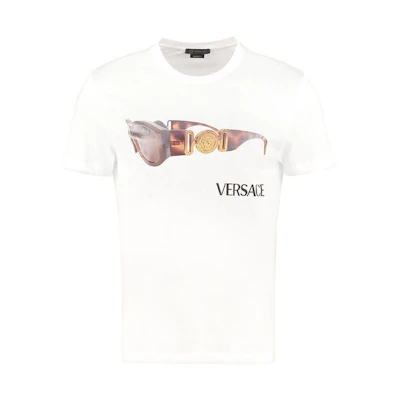 VERSACE White Graphic Print Crew Neck Short Sleeve T-Shirt A85158-S228806A-1001