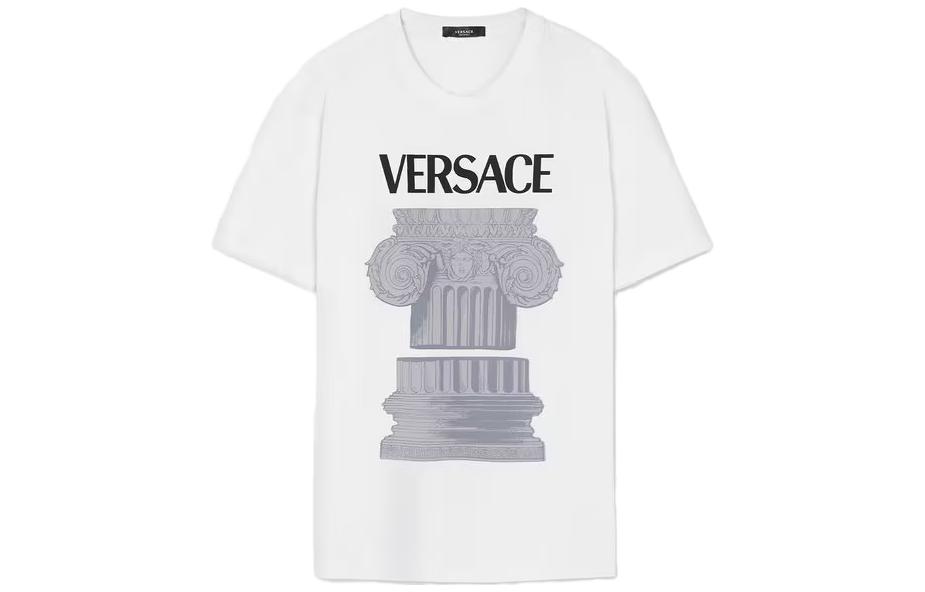 VERSACE  White Letter Architectural Print Crewneck T-Shirt 1010229-1A07449-1W000