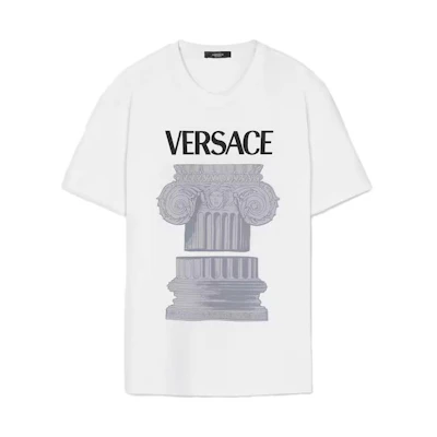 VERSACE White Letter Architectural Print Crewneck T-Shirt 1010229-1A07449-1W000