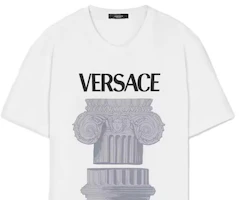 Sizing VERSACE White Letter Architectural Print Crewneck T-Shirt 1010229-1A07449-1W000