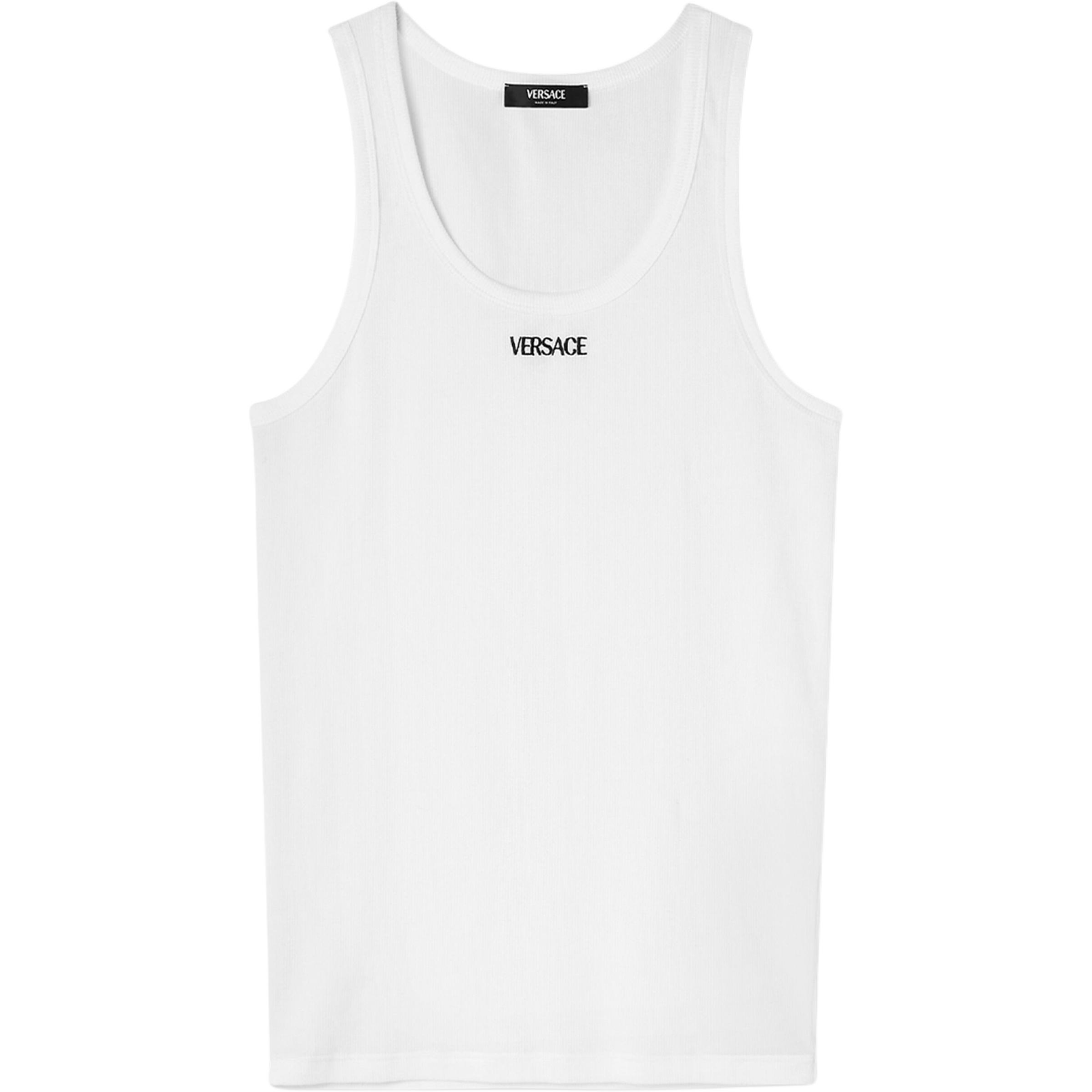 VERSACE  White Logo Embroidered Sleeveless Tank Top 1013125-1A09410-1W000