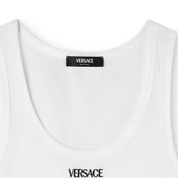 Purchase VERSACE 白色刺繡標誌無袖背心上衣 1013125-1A09410-1W000