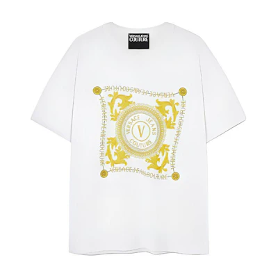 VERSACE White Logo Letter Print Casual Crew Neck T-Shirt E75GAHF07-ECJ00F-EG03