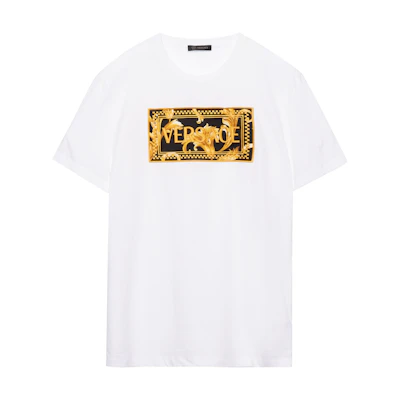 VERSACE White Logo Letter Print Crew Neck Short Sleeve T-Shirt. A89502S-A230901-A2048