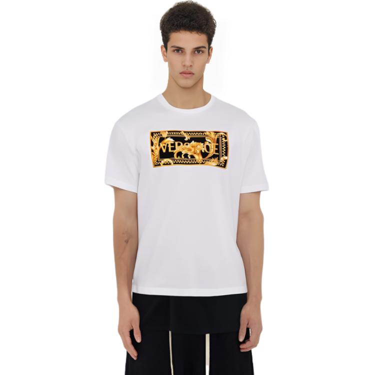 VERSACE  White Logo Letter Print Crew Neck Short Sleeve T-Shirt. A89502S-A230901-A2048 圖 4
